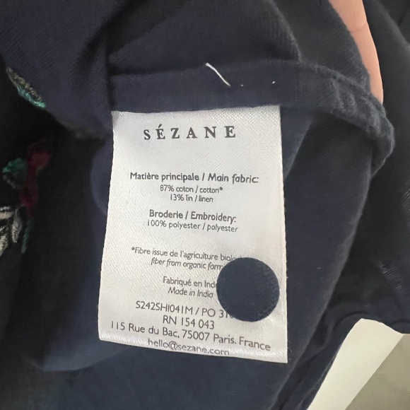Sezane Chlo Shirt Embroidered Navy Size 38 US 6 Pink Creation - Picture 5 of 5